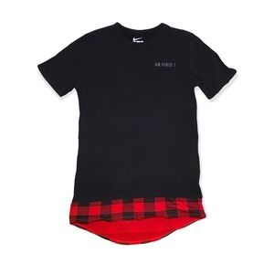 Nike AF1 Air Force One Long Tail Plaid Black T Shirt